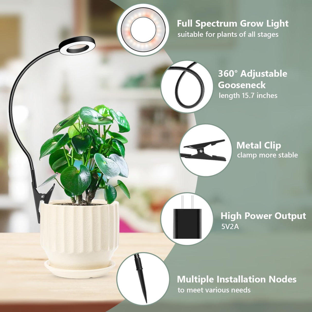Xuligron Plant Lights for Indoor Growing, 144 LED Full Spectrum Grow Light with Clip 3 Pack, Black Halo Indoor Plant Light 2 Installation Options with 6/12/16H Timer, 5 Dimmable, 3 Modes