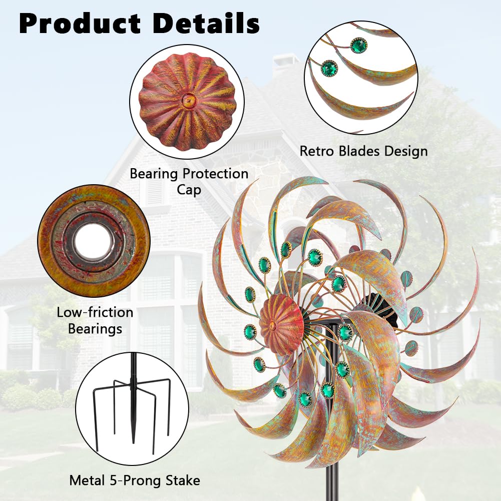 VEWOGARDEN Garden Metal Wind Spinners Outdoor Kinetic Wind Sculptures & Spinners for Yard Lawn Patio Decorations, Copper Green