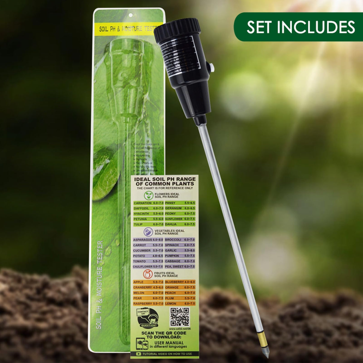 Soil PH Meter, Soil Moisture Sensor Meter, Soil PH Tester Gardening Tool Kits for Plant, Tree, Soil Tester for Moisture Great for Garden, Lawn, Farm, Indoor & Outdoor Use 295mm Long