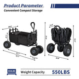 Polar Aurora Fishing Cart Beach Cart Collapsible Wagon w/11'' All-Terrain Wheels for Sand, Heavy Duty Garden Cart with Rod Holders,Umbrella Holder and Storage Pockets, 550lb Large Capacity