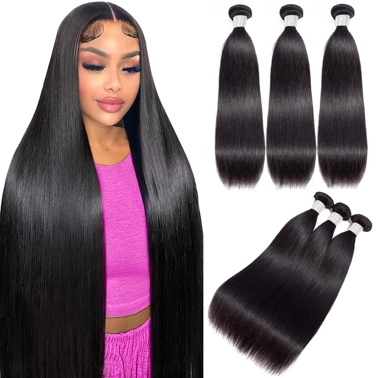12A Human Hair Bundles 18 20 22 Inch Straight Bundles Human Hair 100% Unprocessed Brazilian Virgin Hair Natural Color Straight Hair Extensions for Women