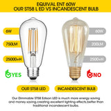 Gozelux Vintage LED Edison Bulbs 6W, Equivalent 60W Incandescent, Warm White 2700K, ST58 Antique LED Filament Bulbs with 90+ CRI, E26 Medium Base,Dimmable, Clear Glass, Pack of 6