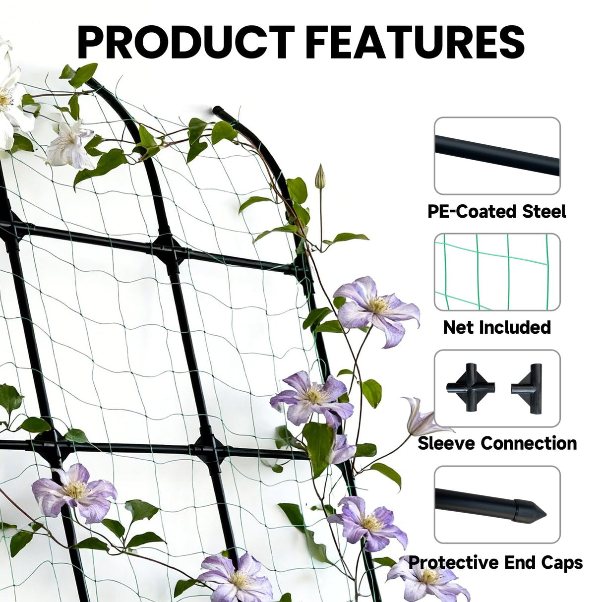 popsea 8.8ft Leaning Garden Trellis, No-Drill Lean-to Design for Climbing Plants | PE-Coated Galvanized Steel Plant Support for Flowers & Vegetables, Rust-Proof & Space-Saving Vertical Gardening