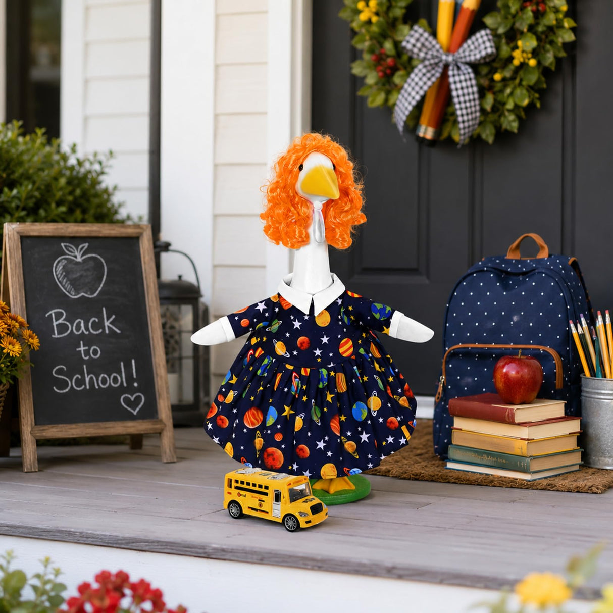 JcHrmers Back to School Porch Goose Outfits Teacher Goose Outfits Lawn Goose Clothes Fits 23" Cement Plastic Goose Statue for School Classroom Outdoor Garden Lawn Yard Patio Decor