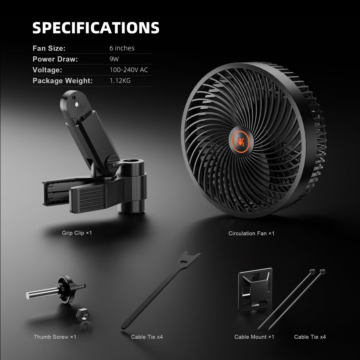 Spider Farmer New Grow Tent Clip Fan 6", EC Motor, Custom 10 Dynamic Wind Speeds and 10-Level Oscillation, Weatherproof IP-54, Powerful Airflow but Quiet for Hydroponics Circulation Cooling