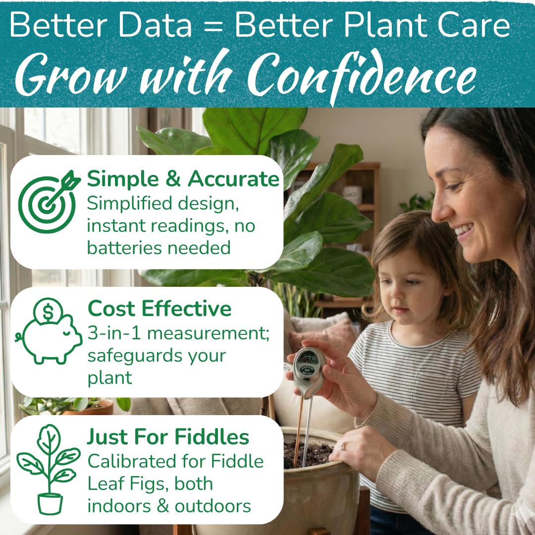Fiddle Leaf Fig Health Meter, 3-in-1 Soil Moisture, Light & pH Testing Tool