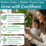 Fiddle Leaf Fig Health Meter, 3-in-1 Soil Moisture, Light & pH Testing Tool