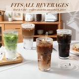 Iced Coffee Cups with Lids,Glass Cups with Lids and Straws,4 Coffee Tumbler