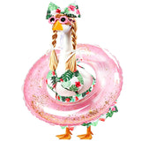 GJL Porch Goose Bikini Outfits with Inflatable Pool Ring, Sunglasses & Wig, Hawaiian Costume for 23 Inch Plastic Cement Goose Statue, Summer Porch Goose Outfit for Pool Party Yard Lawn Garden Decor