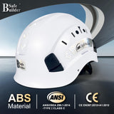 SAFEBUILDER ABS Work-at-Height and Rescue Hard Hat Construction Safety Helmet Slotted Ventilated w/Adjustable Ratchet 6-Point Suspension ANSI Z89.1-14 (01-White Safety Helmet)