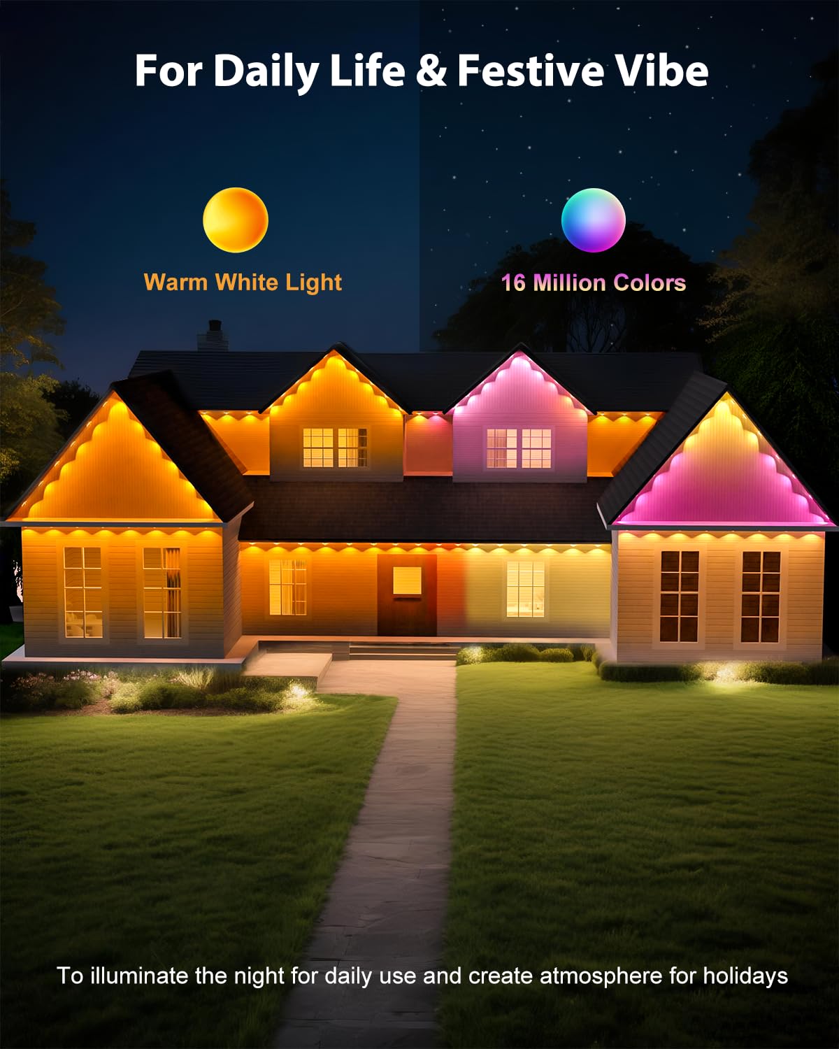 Tropwellhouse Permanent Outdoor Lights for House, 100ft RGB Smart LED Eave Lights with APP & Remote Control, IP67 Waterproof for Outdoor Decorations Including Halloween, Christmas, and Daily Lighting