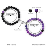 Jexiva Set Of 2 Matching Couple Bracelets Magnetic Heart - Stone Beads, Stretch, Unisex Anniversary, Express Love, Valentine, Long Distance, Christmas Gift (Lava+Purple Weathered, Without Giftbox)