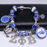 muiot Delicate ZETA sorority society Rhinestone Pendant Blue big hole Glass Bead Bracelet bangle