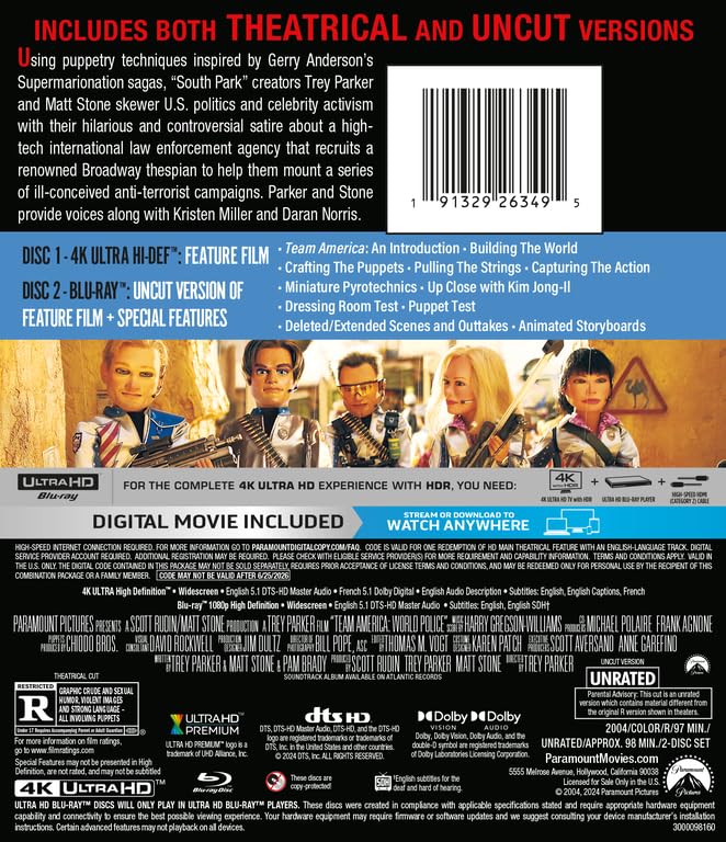 Team America: World Police [4K UHD + Blu-Ray + Digital Copy]