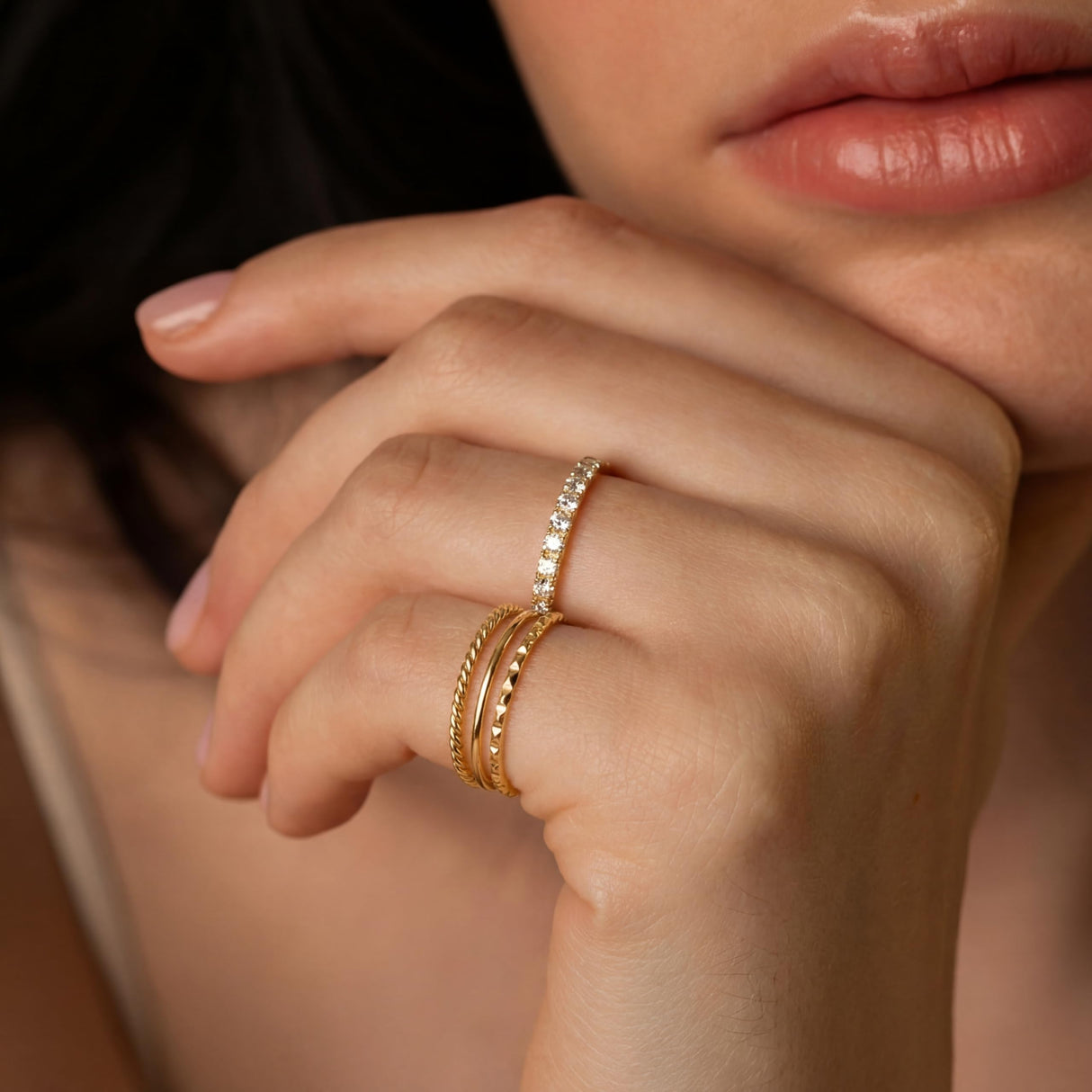 Gelbesty Size 4 Gold Pinky Rings for Women, Non Tarnish 14K Gold Plated Rings for Wedding Engagement, Stackable Thin CZ Bands Set Comfort Fit 4Pcs