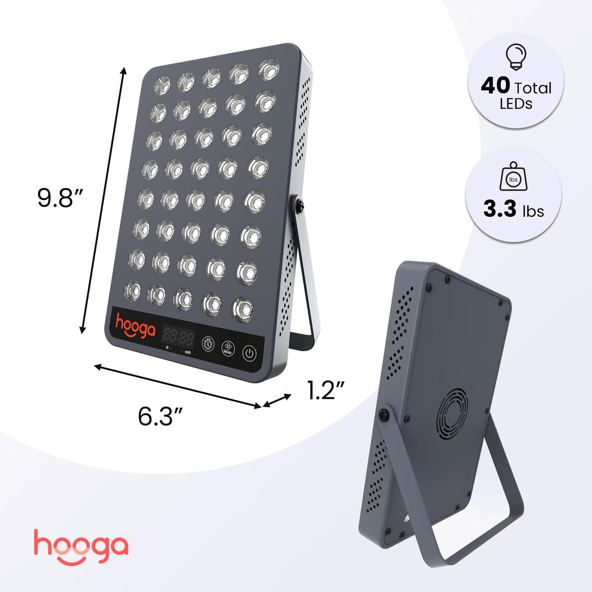 Hooga Red Light Therapy, 660nm 850nm Near Infrared Light Therapy with Timer, Built in Stand, Clinical Grade High Power Output for Skin Health, Pain Relief, Muscle Recovery, Performance. HG200