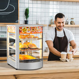 ROVSUN 3-Tier Food Warmer Pizza Warmer Countertop, Commerical Food Warmer Display with LED Lighting Removable Shelves Glass Door, Pretzel Warmer for Buffet Restaurant Cafe, 110V 800W