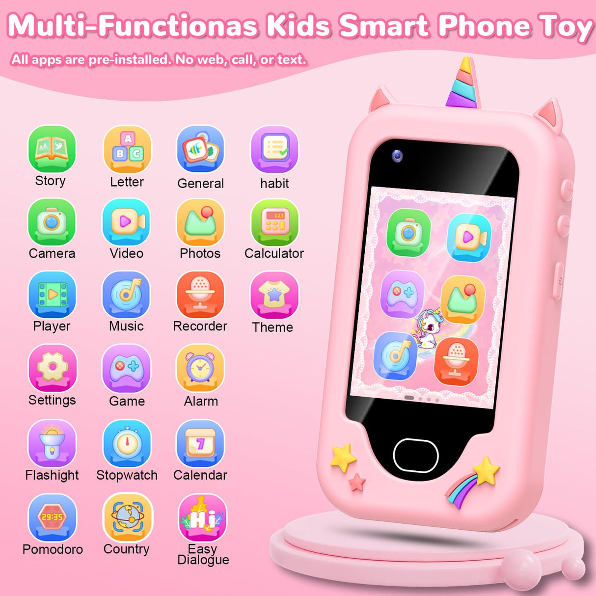 Lapare Kids Smart Phone for Girls, Christmas Birthday Gifts for Girls Age 3-10,Kids Toys Cell Phone, Toddler Learning Play Toy Phone with Dual Camera, Game, Music Player and More (32G)