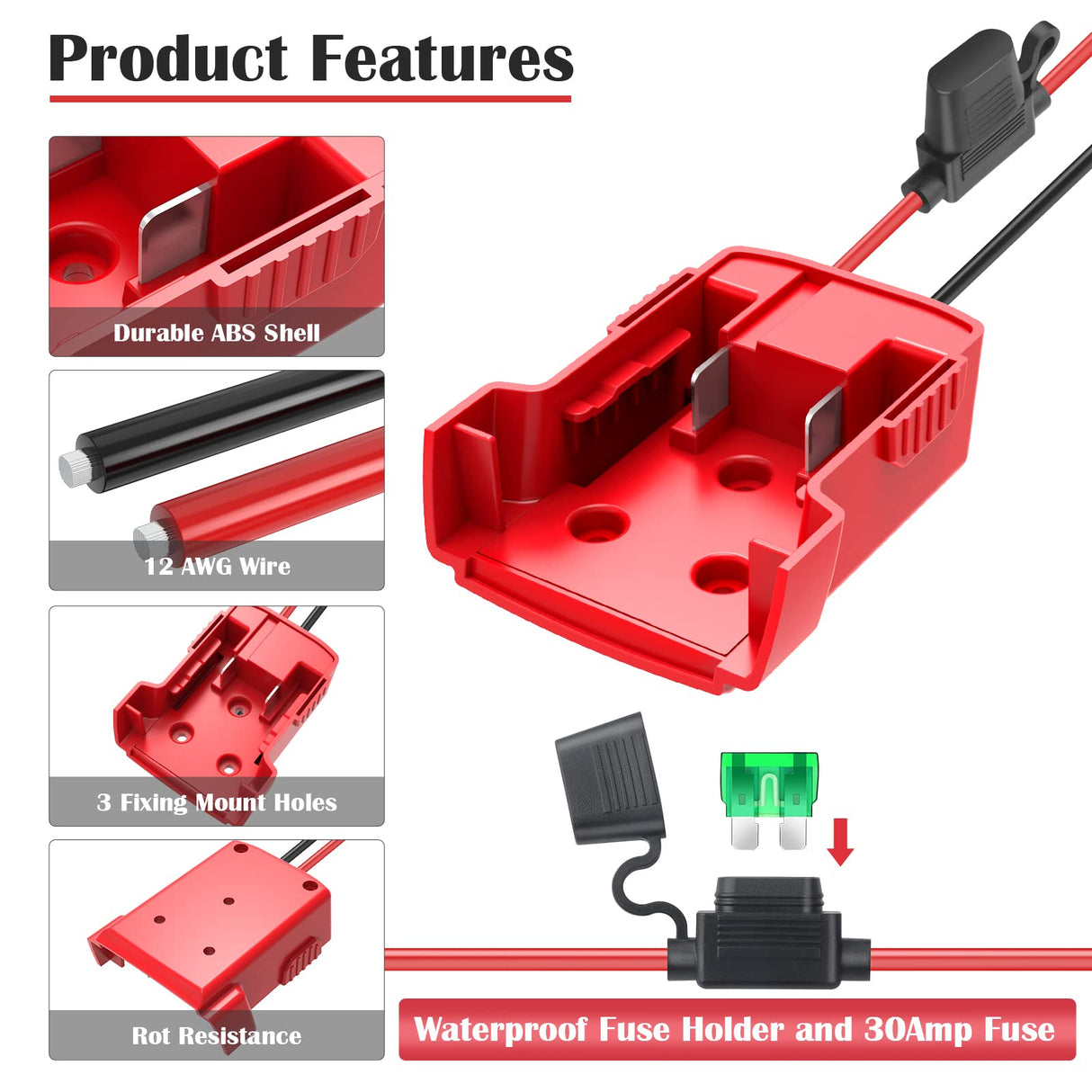 2 Packs Power Wheel Adapter for Milwaukee M18 Battery Adapter 18V Power Wheel Battery Converter with Fuses & Wire Terminals, 12AWG Wire, Power Connector for DIY Rc Car Toys, Robotics and Rc Truck