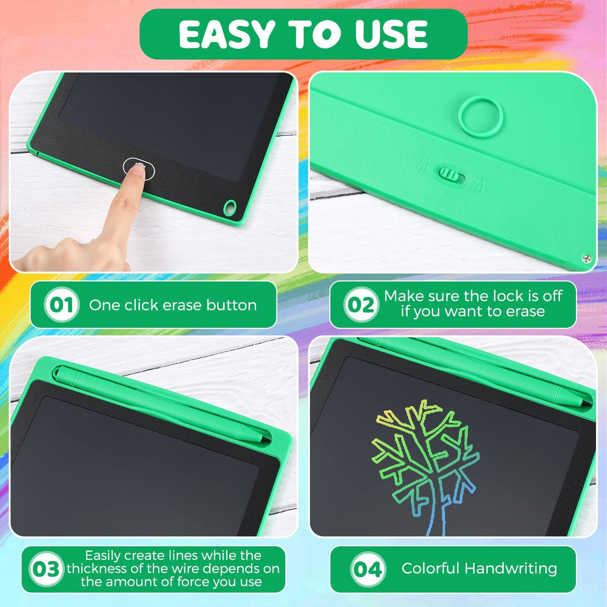 Zhehao 32Pcs LCD Writing Tablet for Kids Bulk 8.5 Inch Colorful Doodle Board Tablet Erasable Doodle Pad Educational Toy Christmas Birthday Gift for Boys Girl Age 3-10(Blue, Red, Green, Pink)