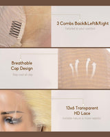 HUG MEET 30 Inch 613 13x6 Lace Front Wig Human Hair 200 Density 613 Lace Front Wig Human Hair Body Wave Blonde Wig Pre Plucked With Baby Hair(30 Inch)