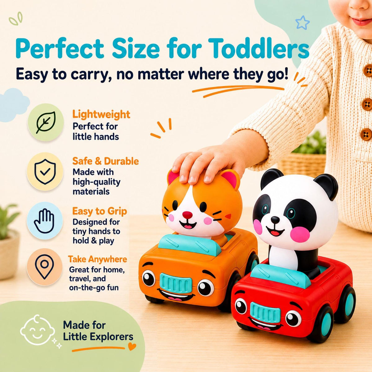 stargo Press to Go Car Toys, Montessori Toys for 1 Year Old Boy Gifts