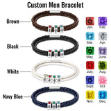 Pinkfulum Personalized Father's Day Dad Bracelet Gifts Custom Mens Leather Bracelet with 1-8 Names Beads, Customized Birthstone Bracelets Gifts for Husband Dad Grandpa