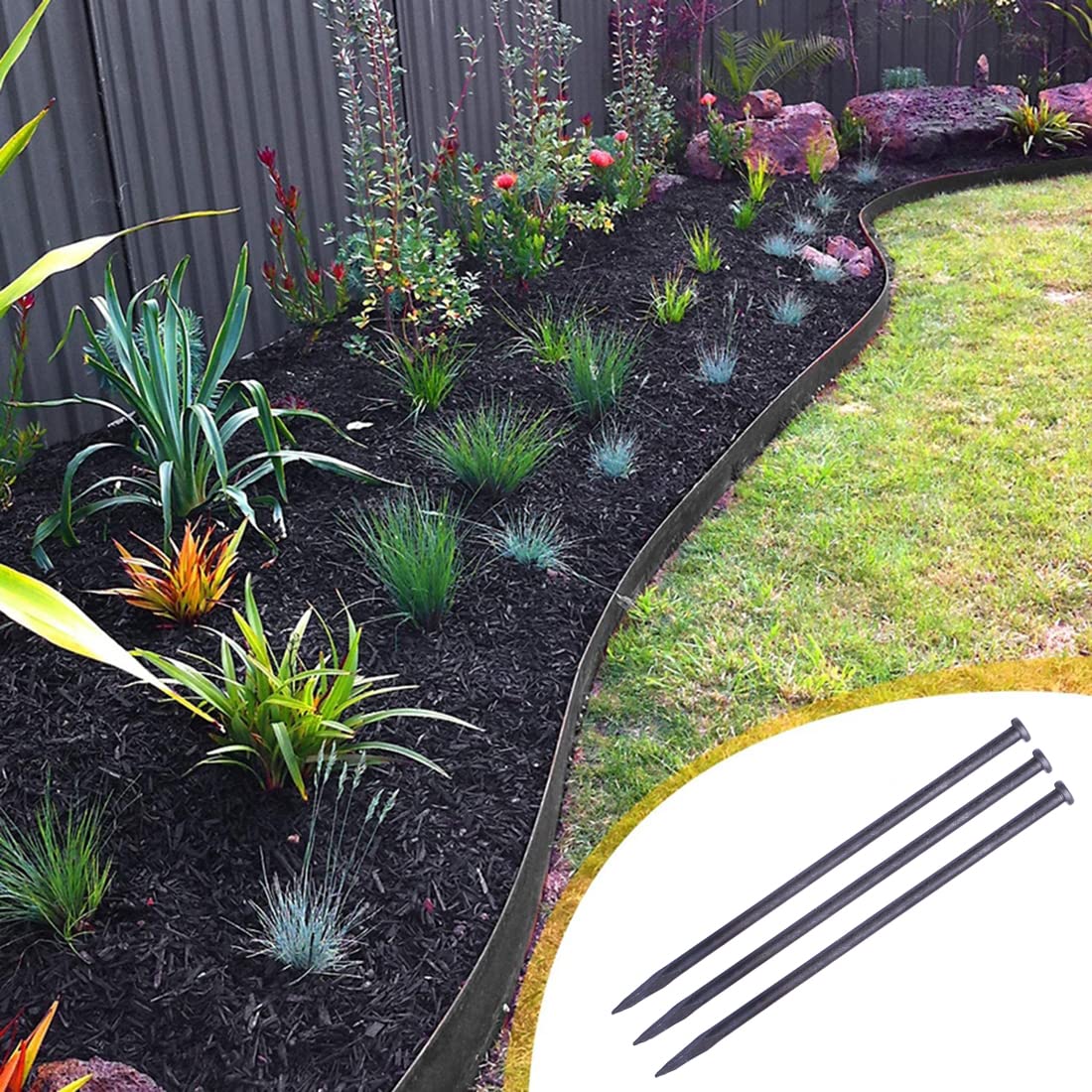 WOWCASE 12 Inch Metal Edging Spikes,10 Pcs Heavy Duty Solid Metal Landscaping Spike, Anchoring Spike Nails for Paver Edging, Weed Barrier, Artificial Turf Etc. (10)