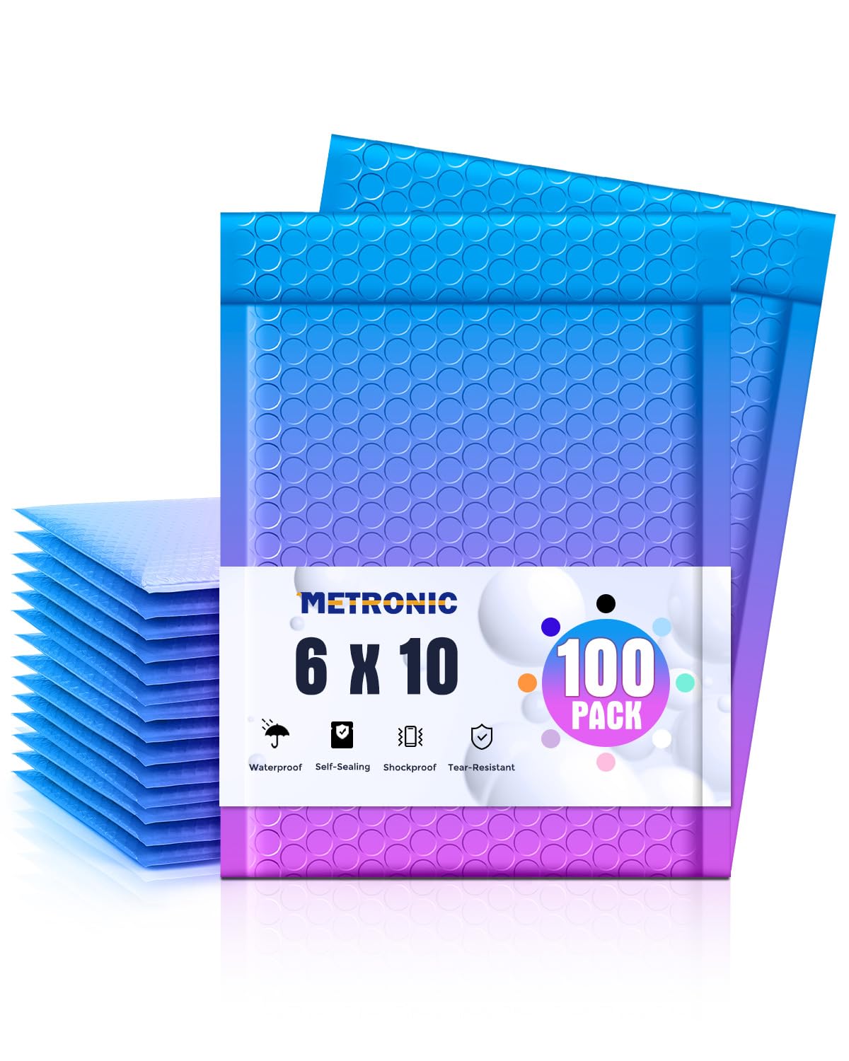 Metronic Bubble Mailers 6x10 Inch 100 Pack BluePurple Usable Size 6x9" Pretty Bubble Mailer Waterproof Padded Envelopes for Christmas Gift Packaging, Mailing, Shipping, Small Items Bulk