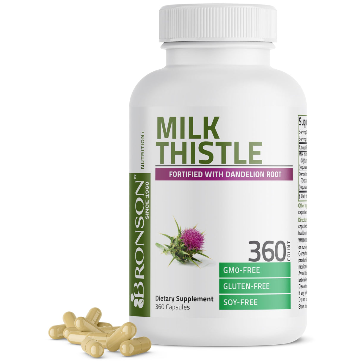 Bronson Milk Thistle Silymarin Marianum & Dandelion Root Liver Health Support, Antioxidant Support, Detox, 360 Capsules