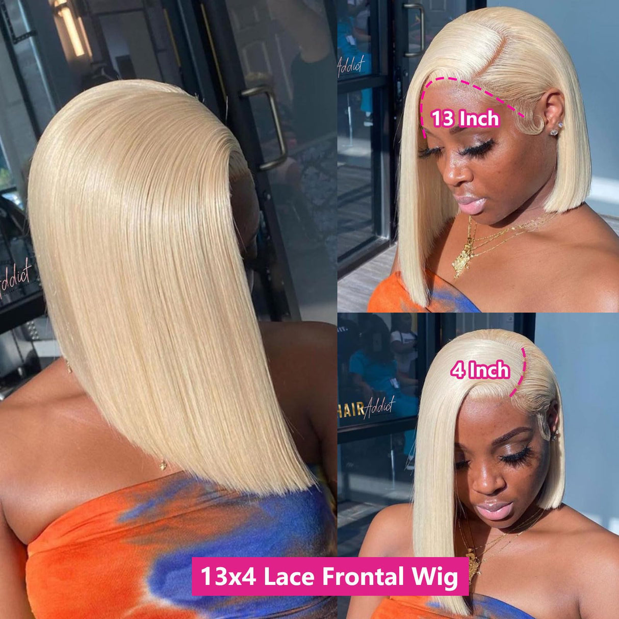613 Blonde Bob Wig Human Hair 12 Inch 13x4 Blonde Bob Lace Front Wigs Human Hair Pre Plucked 613 Colored 180% Density Straight HD Lace Frontal Short Bob Wigs for Women Glueless Bob Wig with Baby Hair