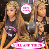 30 Inch 13x4 Highlight Ombre Straight Lace Front Wigs Human Hair Pre Plucked #4/27 Colored Glueless Wigs Honey Blonde Brazilian Lace Frontal Wigs Human Hair for black Women with Baby Hair