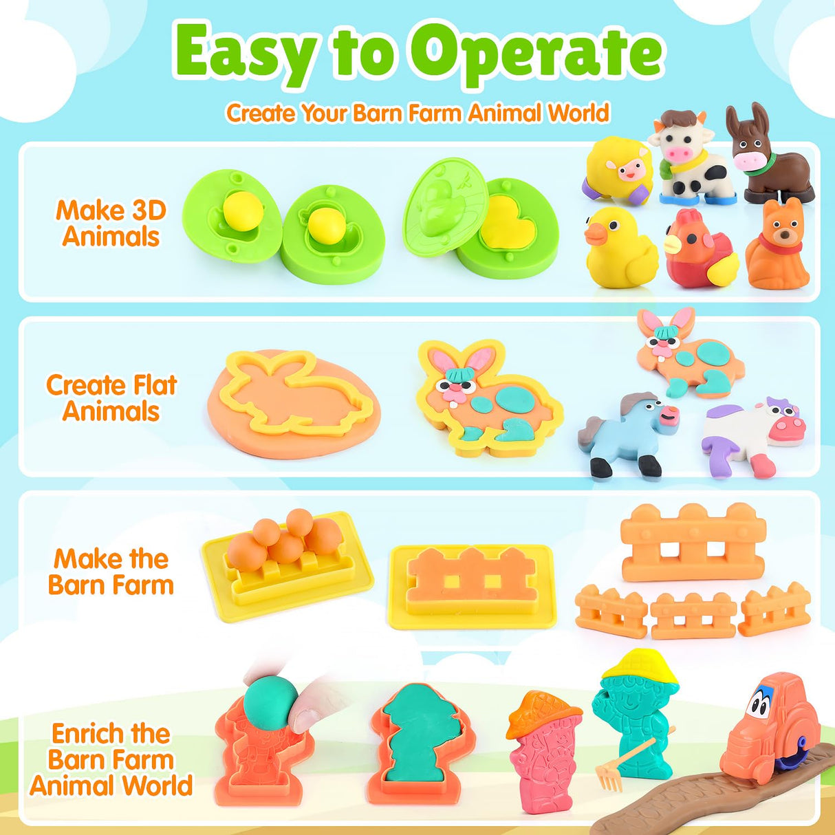 Farm Animals Color Dough Toys for Kids Ages 2-4-8, Big Red Barn Farm Playset with Animal Figures Clay Dough Modeling Tools, Art Crafts Toddler Learning Toy, Ideal Christmas Birthday Gifts