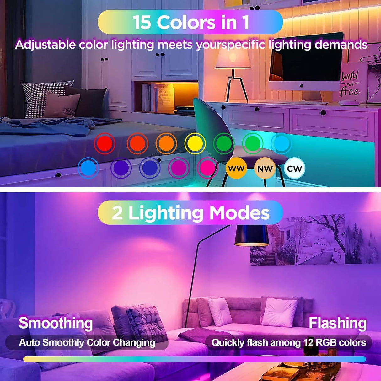 Yochoice Rechargeable Battery Operated Light Bulb with Remote & Timer, Dimmable Backup Magnetic LED Bulb with 15 Colors, Wireless Puck Light Bulb for Wall Sconce Lamps, Non-Hardwired, 2-Pack