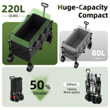 EAYNON 38" L Collapsible Foldable Extended Wagon,440lbs Weight Capacity with 220L Heavy Duty Folding Cart, Utility Wagon with Side Storage Pockets& Drink Holders,Black