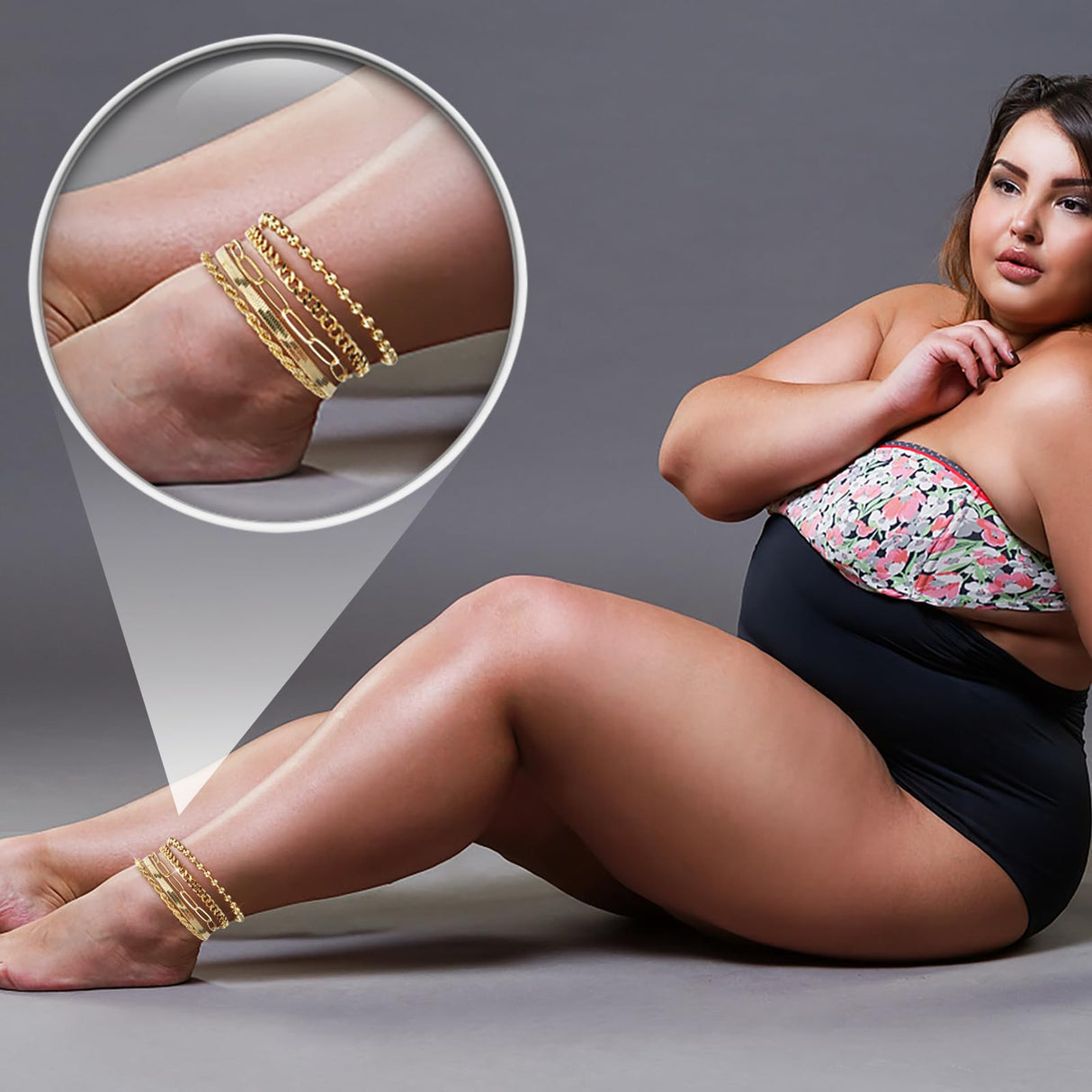 Poxtex Extra Large Anklets for Women Large Ankle, 14K Real Gold Dainty Anklets for Women Waterproof, 10"+2" Adjustable Large Ankle Bracelets for Women Plus Size, Ankle Bracelets for Women Trendy,