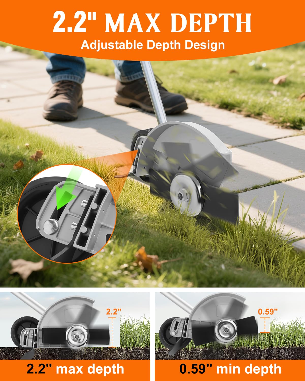 Upgraded Edger Lawn Tool 9" 2T Cutting Blade Lawn Edger Attachment up to 2.2" Depth Adjustable Widely Compatible