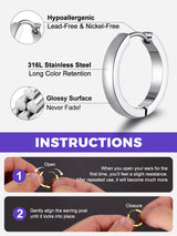Richsteel 3 Pairs Mens Hoop Earrings Sets, Hypoallergenic Stainless Steel