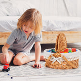 Happypicnic 12" Picnic Basket - Small Wicker Basket with Foldable Handle Lid & Removable Liner | Cute Picnic Basket Toy Empty for Kids, Gift, Halloween, Christmas, Valentines, Easter, Birthday, Solid