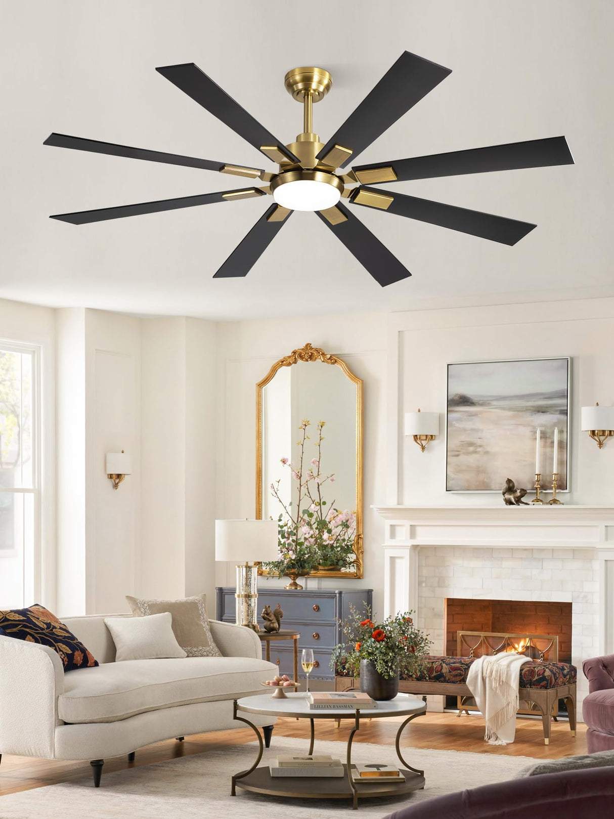 ZMISHIBO 80 Inch Black and Gold Ceiling Fans with Lights and Remote, Indoor/Outdoor Ceiling Fan for Patio Living Room, 6 Speed Reversible Quiet DC Motor, 3 CCT, Dual Finish Blades
