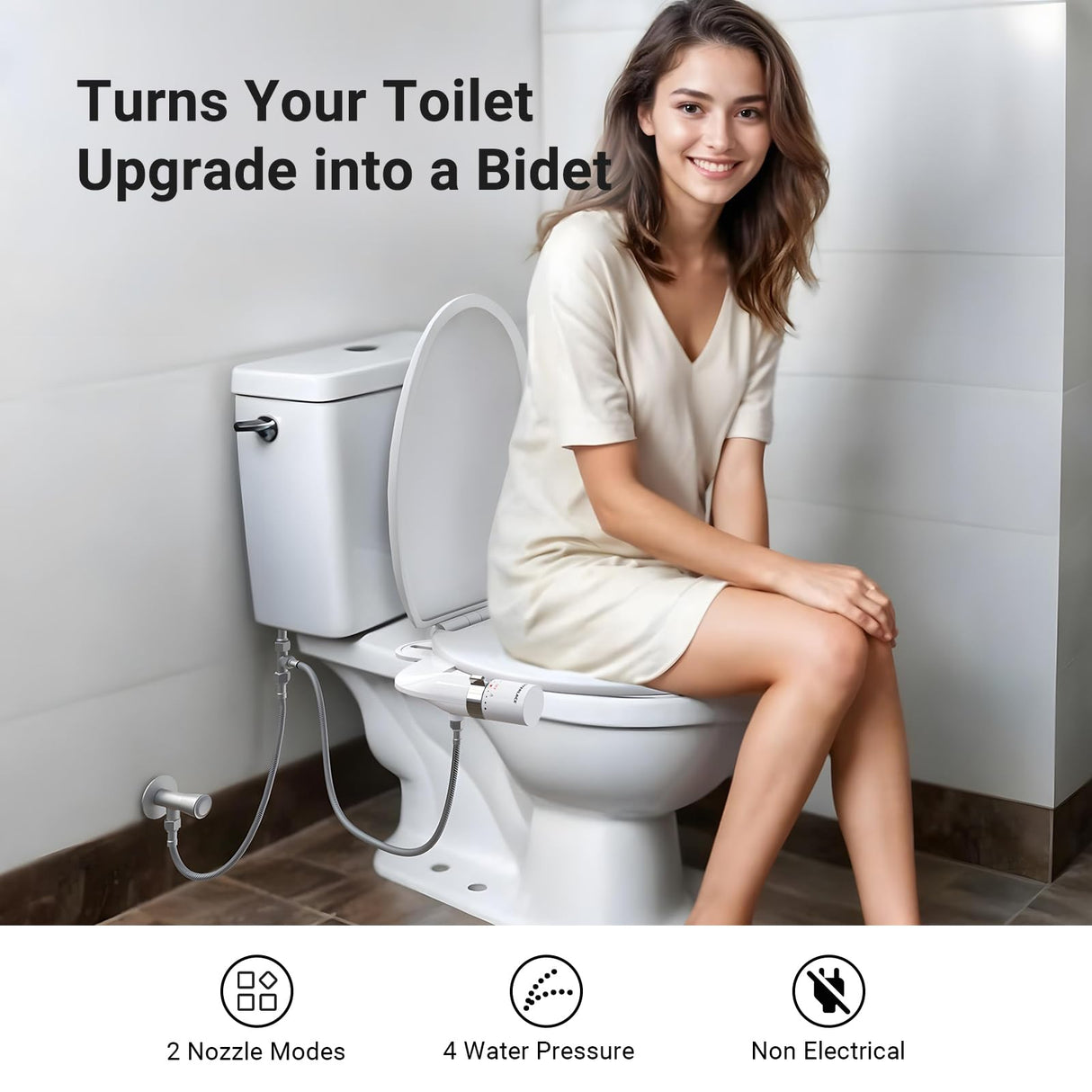 WATERLACE Bidet Attachment for Toilet Seat Sprayer - Non Electric Dual Nozzle with Cold Water - Self Cleaning Toilets Bathroom Spray for Butt Wash - Easy Slim Adjustable Pressure Control Rv Bidets