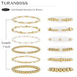 Turandoss 6PCS Gold Beaded Bracelets Set for Women, 14K Gold Plated