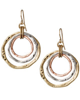 SPUNKYsoul 3 Circle Earrings for Women - Handmade, Lightweight 2-Inch Dangle - Bohemian Earrings - Trendy, Vintage, Unique Jewelry - Ideal for Weddings & Gifting - 3-toned(Gold, Silver, Copper)