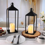 Lanterns Decorative Outdoor Indoor, 17" 13" Set of 2 Black Candle Lanterns