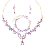 Enrwin 3Pcs Austrian Crystal Jewelry Set for Women, Necklace Dangle Earrings Link Bracelet Jewelry Set with Gold/Platinum/Gun Plated, Wedding Party Jewelry for Bridal Bridesmaid (Violet-Gold Plated)