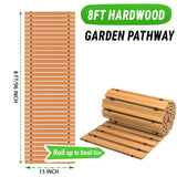 Wooden Garden Pathway Outdoor Walkway - 12 FT Roll Out Outdoor Pathway with Ground Stakes, Boardwalk Pavers for Outside Walkway, Non-Slip Garden Path for Backyard Decor, Lawn Landscaping, Natural