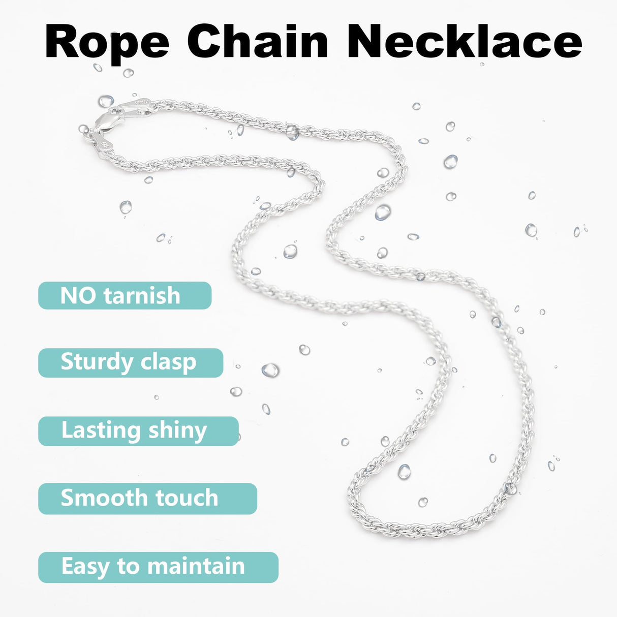 925 Sterling Silver Rope Chain 2.5mm Silver Chain Necklace for Men Women24