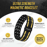 MagnetRX® 3X Strength Titanium Magnetic Bracelet – Magnetic Bracelets for Men – Premium Fold-Over Clasp and Adjustable Length with Sizing Tool (Black/Gold)