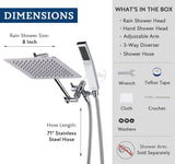 G-Promise All Metal 8 Inch Dual Square Shower Head with Handheld Spray Combo, Rain Shower Head, Adjustable Extension Arm, Smooth 3-Way Diverter, 71 Inch Extra Long Hose - A Bathroom Upgrade (Chrome)