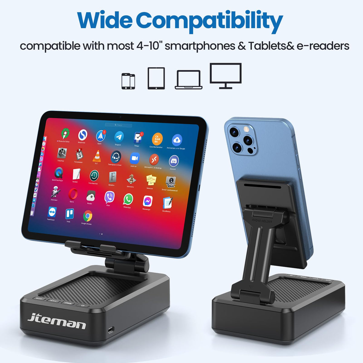 JTEMAN Cell Phone Stand with Bluetooth Speaker,Birthday Gifts for Men Women